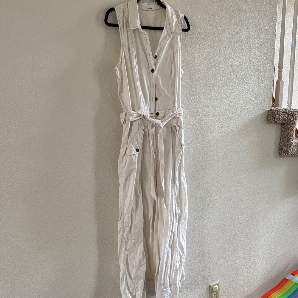 Anthropologie Sleeveless Button-Front Utility Jumpsuit